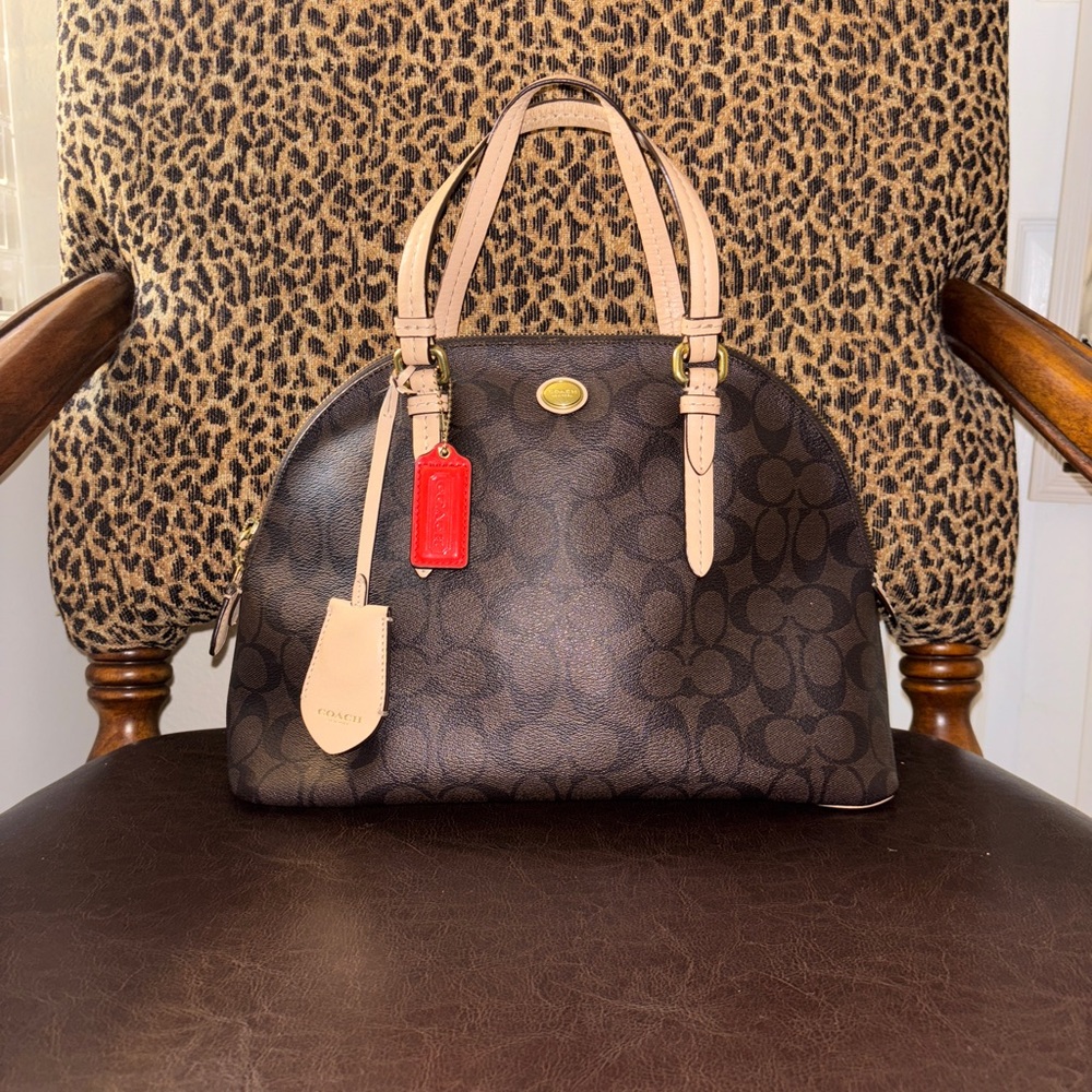 Coach Brown and Tan Satchel with Signature Design